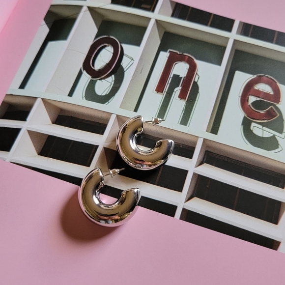 Thick Silver Hoop Earrings - Picture 3 of 3
